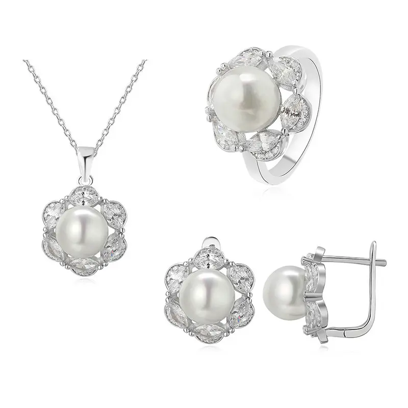 925 Sterling Silver Jewellery Women Pearl Bridal Set Wedding Jewelry Set