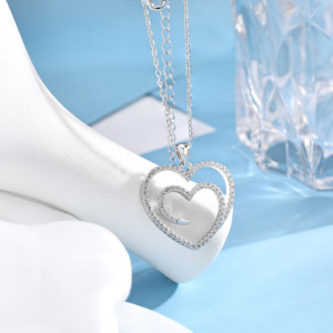 Collar con Colgante de Doble Corazón de Plata de Ley 925 de Lujo, Chapado en Rodio con Circonitas, para Mujer, Regalo del Día de San Valentín - Product Image 1