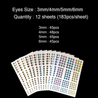 Yeux de leurres de pêche 2196 pièces, couleurs assorties, yeux de poisson artificiels 3D pour la pêche à la mouche, 3mm 4mm 5mm 6mm 7mm 8mm 9mm