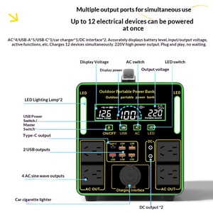 Fuente de Alimentación Móvil LiFePO4 de 220V para Exteriores, 1200W/1008Wh, Onda Sinusoidal Pura, Gran Capacidad, para Camping, Viajes en Auto y Almacenamiento de Energía - Product Image 2