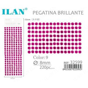 Ilan Adesivi Brillanti 8mm Fucsia con Strass, 220 Pezzi su Cartoncino Grande - Product Image 2