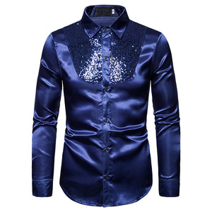 New <strong>Men's</strong> <strong>Shirt</strong> <strong>Sequined</strong> Performance Nightclub Host MC <strong>Men's</strong> Lapel Long Sleeve Solid Color <strong>Shirt</strong> <strong>Mens</strong> Dress <strong>Shirts</strong> - Product Image 5