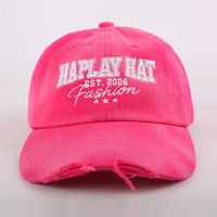 Casquette de baseball déstructurée 6 panneaux en coton délavé, style « Dad Hat » vieilli, avec bordure effilochée et effet Monkey Spray Fade