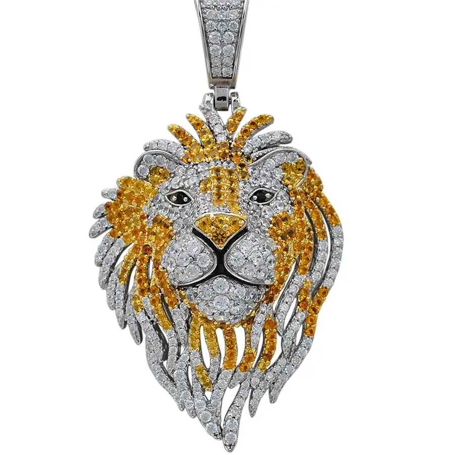 Personalizza Ciondolo Leone con Finitura Animale Bling in Pietra Arancione Multi Colore Argento Cz