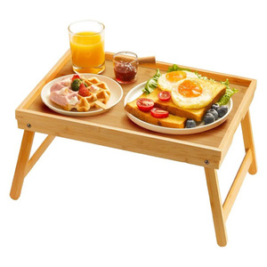 Bamboo <b>Foldable</b> Breakfast <b>Table</b> <b>With</b> <b>Legs</b> Small Tan 41.5x30x4cm For Bedside Use - Product Image 1