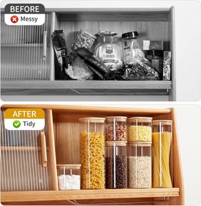 Modern 50oz Glass <b>Containers</b> for Food Storage Bin Square Wooden <b>Bamboo</b> Lid Eco-Friendly Kitchen Pantry Party Custom Logo - Product Image 3
