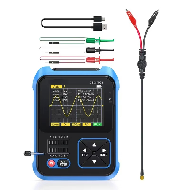 FNIRSI DSO-TC3 Digital Oscilloscope Transistor Tester Signal Generator 3 In1 500Khz 10MSa/s Capacitor Resistor Diode 100K Output