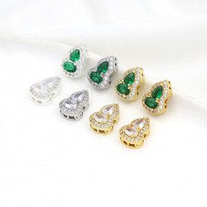 Diamond Encrusted Pear Cut Gourd Pendant <b>Charm</b> 14k Gold Plated DIY Jewelry Accessories White Gold <b>Silver</b> Unisex Everyday Wear - Product Image 4