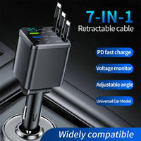 Chargeur de voiture rétractable 7-en-1 Type-C 120W à charge rapide USB-C PD avec câble rétractable pour téléphone portable