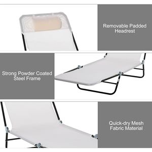 DB For Hot sale Cream White Folding Chaise Lounge Chair 5-<b>Level</b> Adjustable with Breathable Mesh Headrest for Beach & Patio Use - Product Image 5