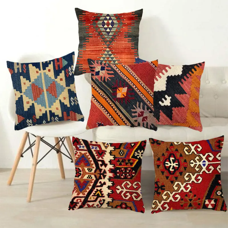 High Quality Bohemian Colorful Pillow Cover Ethnic Linen Geometric Pattern Pillow Case For Sofa Living Room Cushion Cover