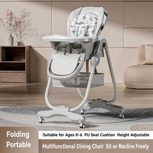 Silla Alta Multifuncional para Bebé, Plegable y <span class=keywords><strong>Reclinable</strong></span>, Altura Ajustable, Bandejas Dobles, Silla de Comer para Niños Pequeños con Bolsa de Almacenamiento - Product Image 2