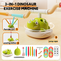 MILI Ensemble de jouets de sport d'extérieur 3-en-1 Dinosaure : Lanceur de fusées télécommandé, jeu de lancer d'anneaux et corde à sauter avec musique pour enfants