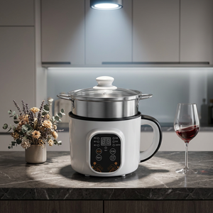 Olla Arrocera Eléctrica Portátil Multifuncional Doble, Mini Sartén con Tapa <span class=keywords><strong>de</strong></span> Vidrio, Electrodoméstico <span class=keywords><strong>de</strong></span> <span class=keywords><strong>Cocina</strong></span> Automático para Exteriores - Product Image 1
