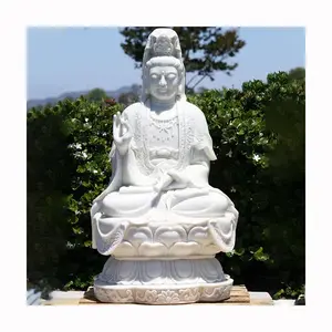 Commercio all'ingrosso su ordinazione a grandezza naturale lucido marmo bianco guan yin statua di buddha scultura