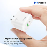 Chargeur rapide compact Miccell OEM 20W Type C avec double port USB C et USB A, chargeur de téléphone USB C pour iPhone, tablette et ordinateur portable