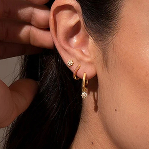 CANNER 18K Gold Plated <b>Hoop</b> Flower Earrings S925 <b>Silver</b> Dangle CZ Lotus Flower Drop Earring for Women Jewelry Wholesale - Product Image 6