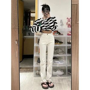 กางเกงบุหรี่เอวสูงของผู้หญิงกางเกงยีนส์เอวสูงแบบยืดตรงระบายอากาศเข้ารูปกลางสำหรับฤดูใบไม้ผลิและฤดูใบไม้ร่วงดีไซน์2025 - Product Image 2