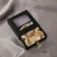 Boîte à bijoux personnalisée en carton rigide avec fenêtre transparente, style tiroir, gaufrage et dorure à chaud, pelliculage mat, recyclable