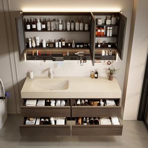 Lavabo intégré moderne courbé à chaud Meuble de salle de bains Lavabo à main en noyer Ardoise médiévale Bassin intégré courbé à chaud Salle de bains - Product Image 4