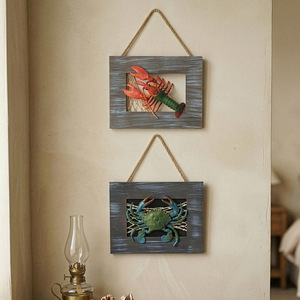 Mediterranean Style Wooden 3D Lobster <b>Wall</b> Hanging Home Decor <b>Framed</b> Red Ocean Theme - Product Image 3