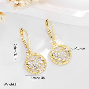2025 haute qualité Fine ronde pêche coeur pendentif 14k cuivre plaqué or incrusté Zircon tenue quotidienne boucles d'oreilles en laiton bijoux pour femmes - Product Image 4