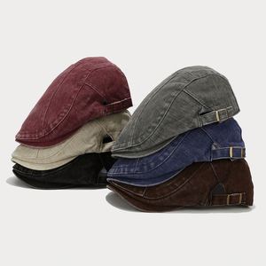 หมวกเบเร่ต์สีพื้นสไตล์วินเทจสุดฮิตปี 2024 หมวกยีนส์ฟอกสไตล์อังกฤษสำหรับผู้หญิงและผู้ชาย - Product Image 1