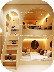 Cama litera infantil de madera maciza de <span class=keywords><strong>diseño</strong></span> multifuncional y sencillo, estilo 2026, con <span class=keywords><strong>diseño</strong></span> de casa del árbol elevada y baja, para jóvenes. - Product Image 5