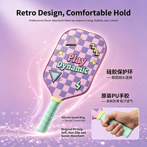 ไม้พายพิคเคิลบอลแบบไดนามิก ลายตารางสีชมพูม่วง ดีไซน์ทันสมัย ด้ามจับกันลื่น สำหรับผู้ใหญ่ ใช้ได้ทุกฤดู - Product Image 3