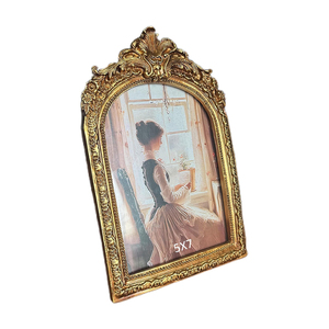 Retro European Golden <b>Arched</b> Resin Eco-Friendly Photo <b>Frame</b> with HD Glass for Table Top Display and Wall Hanging Home Decor - Product Image 1