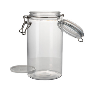 Flip Active Shaft <b>Clear</b> Metal Buckle Empty 1500ml PET <b>Plastic</b> Airtight Storage Flour Jars - Product Image 4