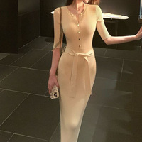 Robe en maille à lacets style mature décontracté pour femme, coupe ajustée et flatteuse, taille haute, style mondaine, en viscose/nylon, coupe fourreau