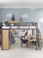 Lit mezzanine multifonctionnel avec cadre en fer épais et bureau surélevé pour petits appartements, armoire sous le lit
