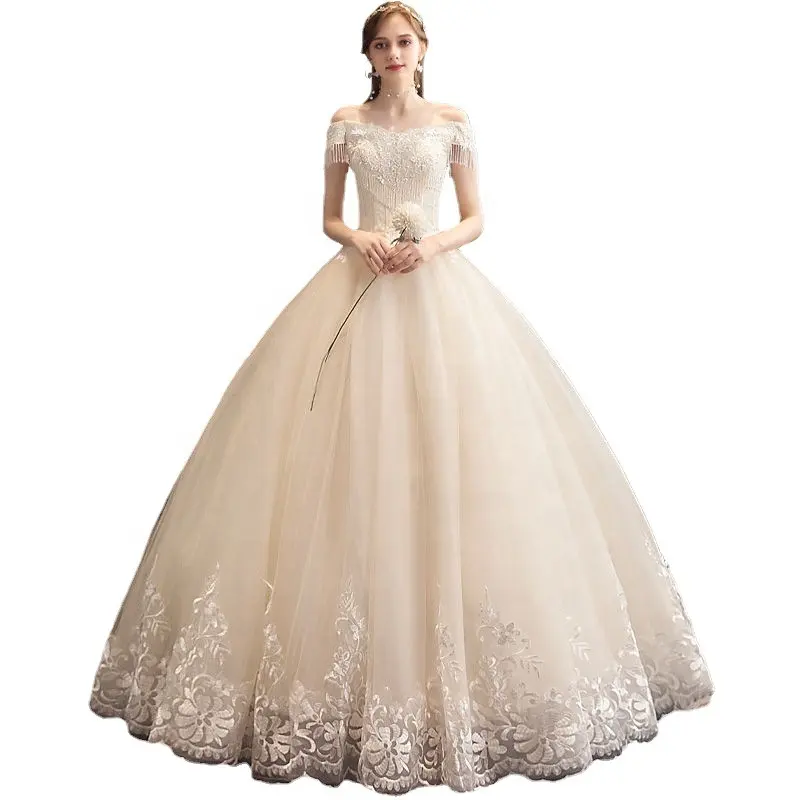 Nuovi stili di moda abiti da sposa da donna senza spalline lunghezza del pavimento Applique Vintage abito da sposa da donna