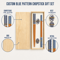Lot de baguettes plates classiques en bois écologiques bleues et blanches pour la restauration asiatique, le sushi, le ramen, la maison et les restaurants