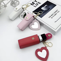 Porte-clés en cuir personnalisé avec logo, mignon et tendance, pour rouge à lèvres liquide, étui à baume à lèvres avec miroir de maquillage pour femme, breloque de sac d'été