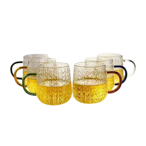 Vaso de agua de vidrio de borosilicato de alta calidad al por mayor, taza de té transparente de vidrio con diseño de hongo colorido, vaso para leche y bebidas - Product Image 1