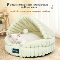 Großes Gestreiftes Samt-Muschelbett Luxuriöses Modernes Klassisches Niedliches Katzen- und Hundebett Kaninchenfell-Optik Stoff Warme Gemütliche Schlafunterlage