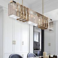 Luminaires suspendus en métal pour salle à manger, luxe moderne, lustres rectangulaires en cristal K9 LED
