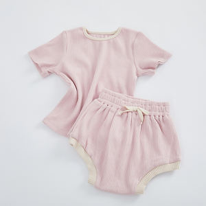 Vêtements d'été pour tout-petits garçons et filles 2020, ensembles de t-shirts à manches courtes en tricot côtelé + shorts, vêtements pour bébés, vêtements pour enfants - Product Image 3