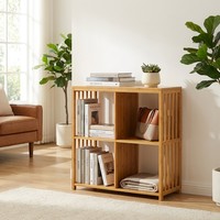 Étagère de rangement en bambou à 4 cubes, bibliothèque modulaire avec côtés à lattes, unité d'étagère polyvalente pour maison moderne