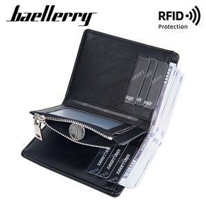 Baellerry Men's Short <b>Wallet</b> Black RFID Protection Vertical Zipper Coin And Bill <b>Holder</b> Everyday Use - Product Image 4