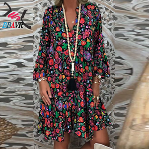 Europe and the United States women's new fashion printed sleeve dress ruffled <b>plus</b>-<b>size</b> loose dress - Product Image 6