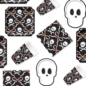 DAMAI Nouvel ensemble de vaisselle d'Halloween avec motif de crâne, comprenant des assiettes et des gobelets en papier jetables pour les fournitures de fête d'Halloween - Product Image 2