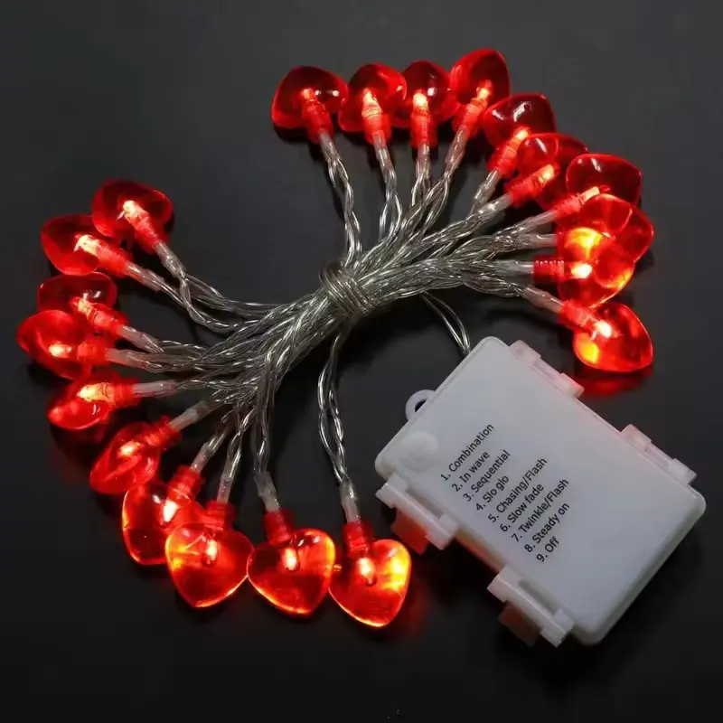 Warm White   RGB Romantic Red Heart-Shaped LED String Lights Battery Operated for Wedding   Valentine's Day Decorations