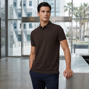 Polo de Manga Corta para Hombre, Color Marrón, Algodón Piqué, Corte Regular, Color Sólido, Diseño Casual Transpirable de Punto - Product Image 1
