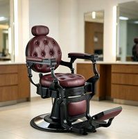 Nouvelle arrivée, chaise de barbier hydraulique de qualité supérieure, cadre en métal noir antique bordeaux, pour salon de coiffure