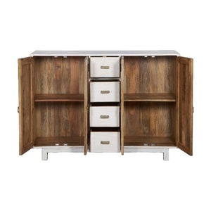 Modern Solid Wood Sideboard <b>Cabinet</b> with <b>Storage</b> Drawers & Doors <b>White</b> & Natural Mango Wood Buffet <b>Cabinet</b> Living Dining Room - Product Image 4