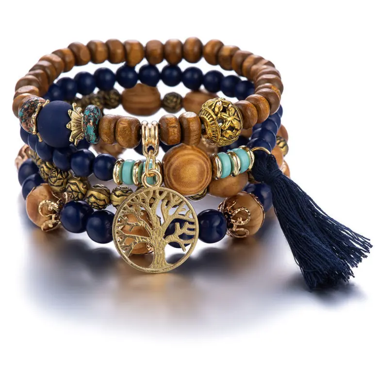 Bohemian style multi-layer wood bead beaded bracelet, factory direct supply jewelry, wholesale jewelry