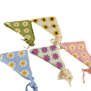 Hecho a mano personalizado Triangular forma hueco flor pelo diadema mujer algodón tejido chal <span class=keywords><strong>Bandana</strong></span> bufanda directo de fábrica - Product Image 6